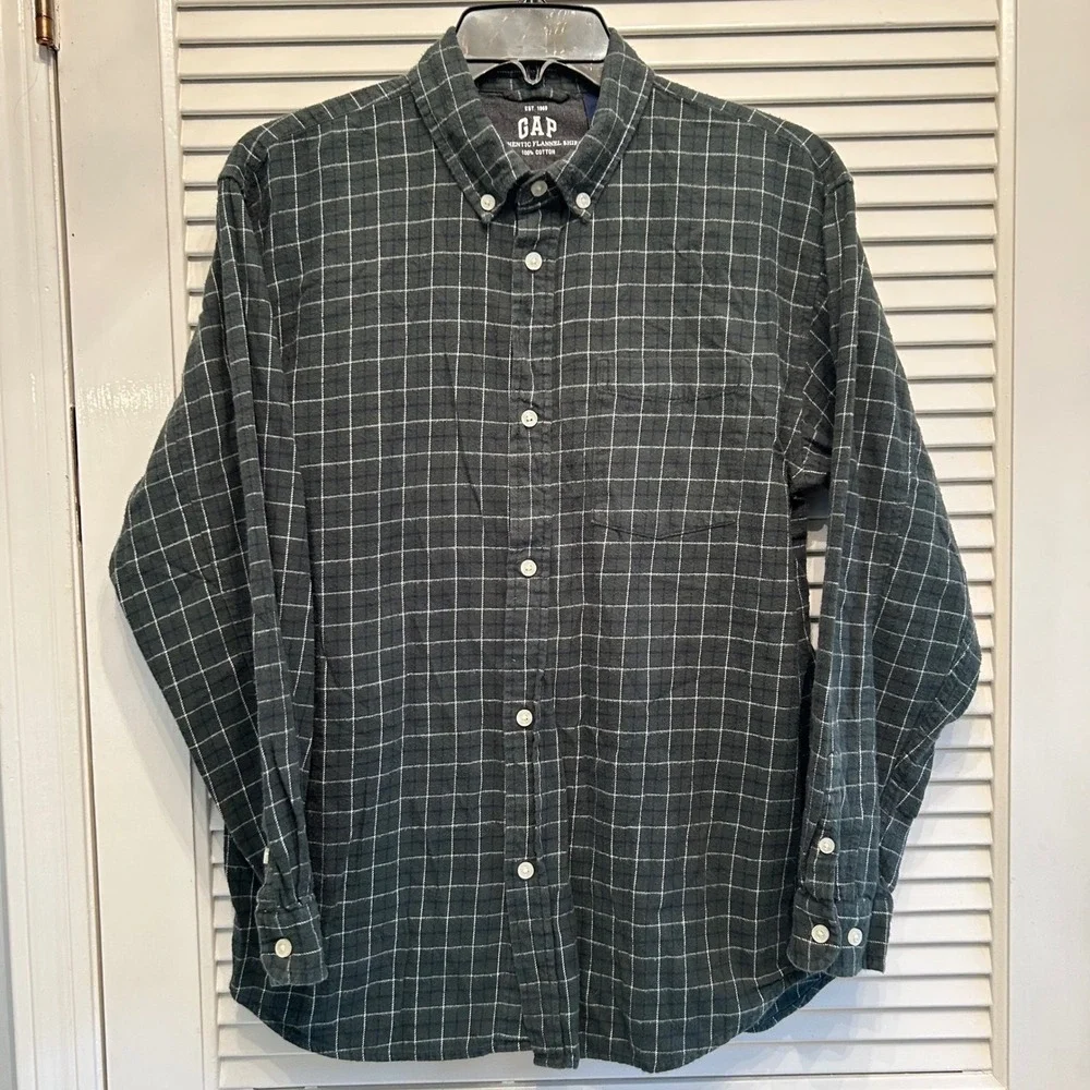 GAP Kids Authentic Flannel Shirt XXL/TTG Gray Plaid‎ Button Up Long Sleeve